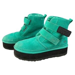 UGG Platform Neumel Boots Emerald Green Suede Velcro Chunky Sole Winter Warm‎ 11